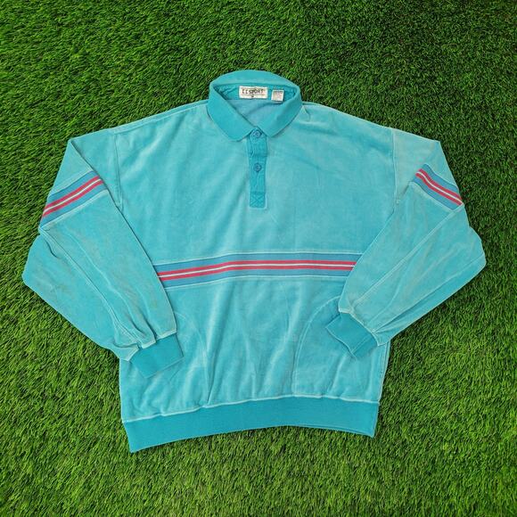 Vintage 90s MOD Velour Collared Sweater Womens M 21x24 Baggy - Picture 1 of 13